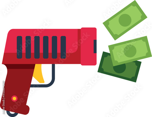 Money gun releasing currency notes, symbolizing financial prosperity and business success