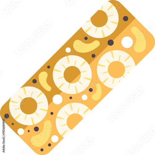 Rectangular pineapple energy bar with fruit and nuts, symbolizing healthy snacking