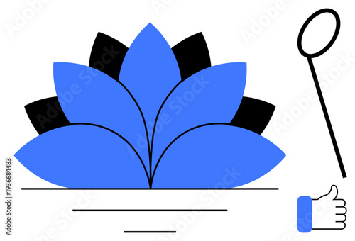 Blue lotus flower. growth, balance, and spirituality, the blue lotus is showcased alongside a hand gesture and loop icon. Great for mindfulness, meditation, wellness, graphic design yoga branding