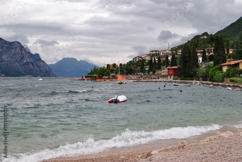 View of Italian Mountains and Lake Garda on Overcast Day 