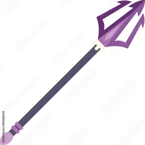 Purple three pronged trident weapon for fantasy games and mythological stories