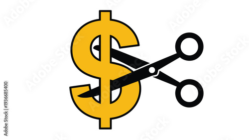 Scissors cut through a dollar sign in a simple vector illustration