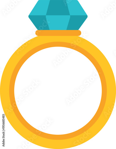 Gold engagement ring featuring a blue diamond stone in flat design illustration style