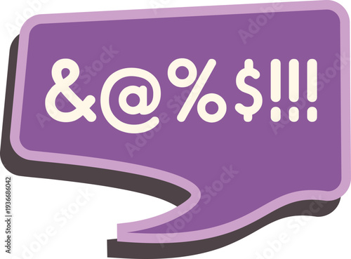 Purple speech bubble with grawlix symbols illustrating frustration, swearing, and profanity