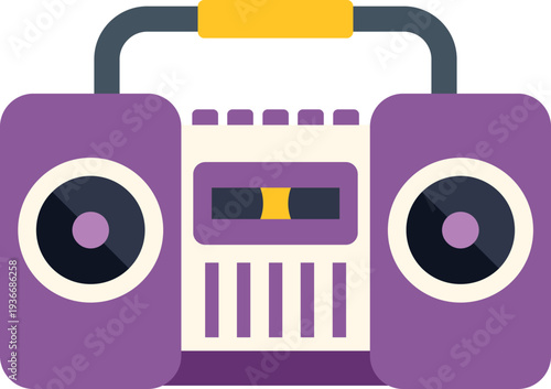 Retro boombox design flat icon representing vintage audio technology