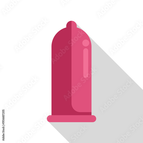 Pink condom icon with a long shadow symbolizing safe sex and sexual health