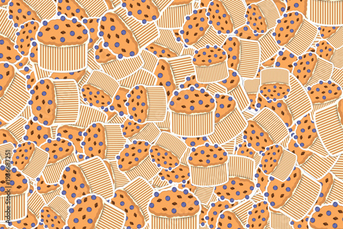 Sweet Tasty Blueberry Cupcakes Seamless Background