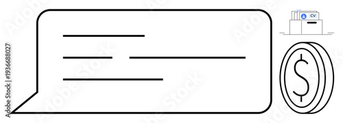 Digital payment concept. Secure messaging and dollar coin symbol financial transactions, with CVV icon ensuring payment security. Ideal for fintech, e-commerce, payment apps, banking, finance