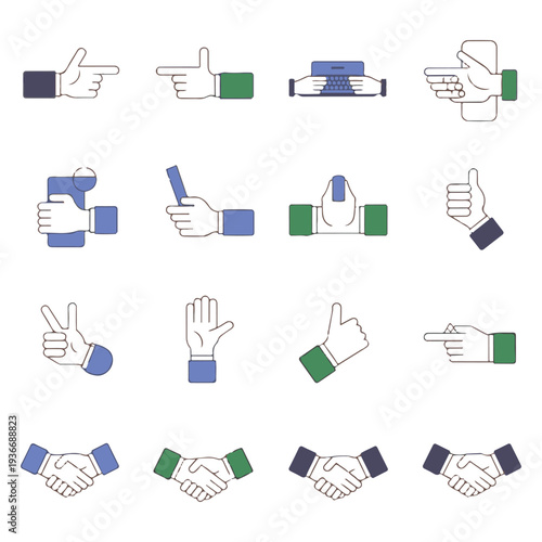 Hands illustrations. Vector concepts of hands in different activities. Creative illustrations for graphic and web design, marketing, business presentation, social media. 