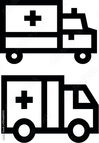A black and white illustration of two ambulance icons on a plain background