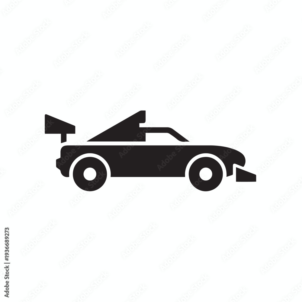 Naklejka premium Black silhouette sports car with spoiler on white background