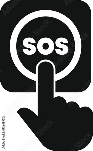 Hand pressing an sos button, symbolizing a call for emergency help and immediate assistance