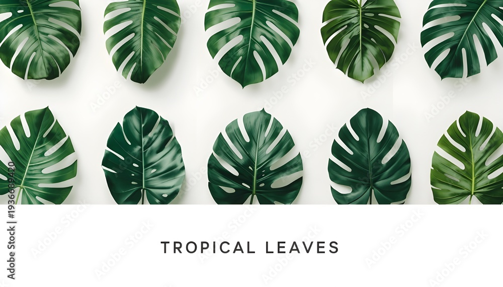 Obraz premium A collection of vibrant tropical leaves on a clean white background