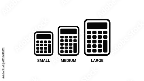 Calculator icons in small, medium and large sizes for business use