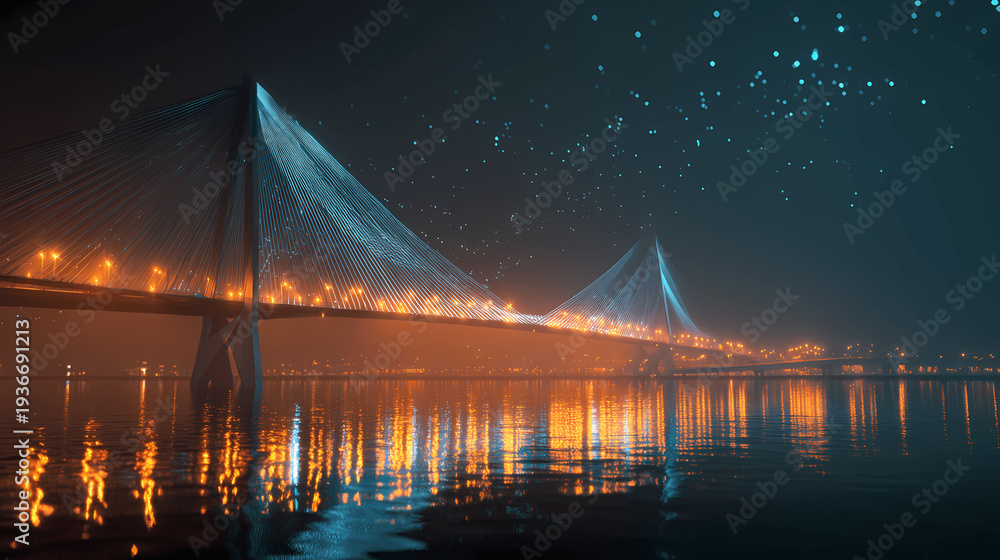 Obraz premium Digital Bridge of Light Over Calm Water
