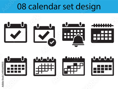 calendar icons, set of 8 calendar designs, planner symbols, date organizer graphics