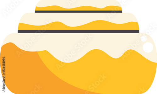 Sweet cinnamon roll pastry with white icing vector icon for food concepts