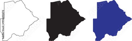 Botswana Map Silhouette Set - Detailed Outline, Black Solid, and Blue Vector Illustration of the Republic of Botswana Geography