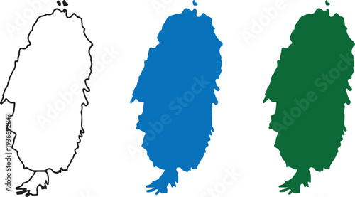 Saint Vincent Island Silhouette Map Set - Vector Outlines and Solid Blue and Green Caribbean Country Shapes for Travel, Geography, and Graphic Design