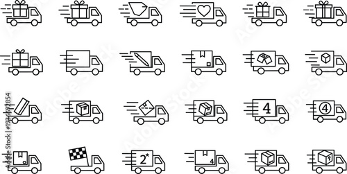 Delivery trucks with various cargo packages gifts boxes