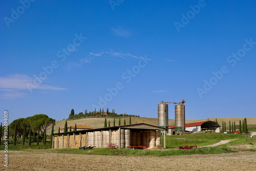 Autumn Farm with Hay Storage and Silos near Pienza, Tuscany, Italy