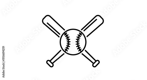 Crossed Baseball Bats and Ball Sport Equipment Icon on Isolated White Background