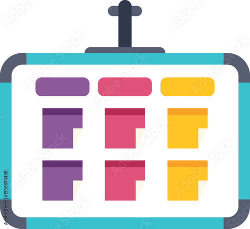 Kanban board displaying colorful cards representing tasks for project management and agile planning