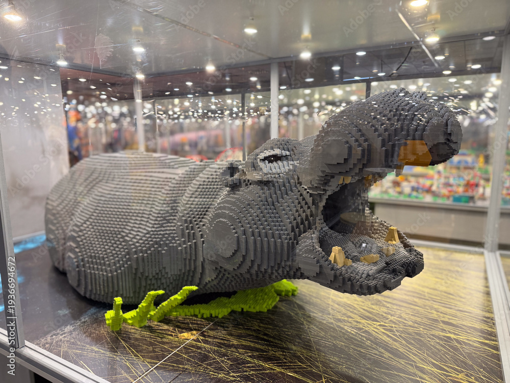 Fototapeta premium Lego hippo sculpture in display case