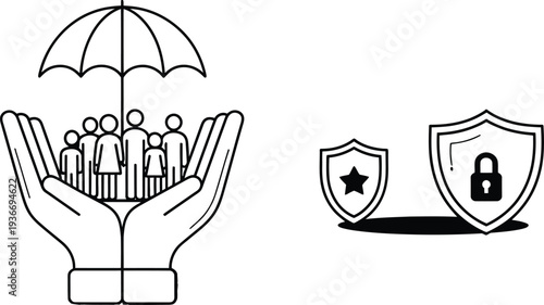 Insurance protection concept with family, home, and financial security icons