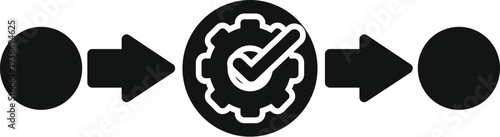 Business process automation showing steps from input to output with a completed task icon