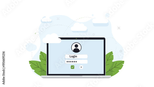 Laptop screen displaying user login interface with username and password fields representing digital security and online account access.