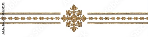 Elegant symmetrical gold floral border design with ornate central element