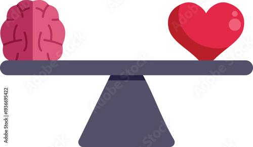 Brain and heart balancing on a scale representing logic and emotion equilibrium