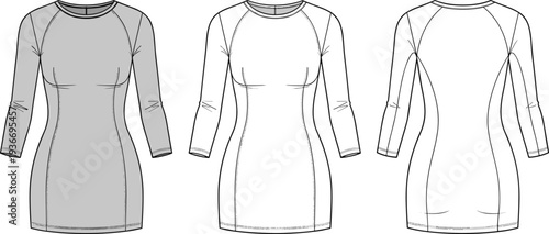 Technical of long-sleeved dresses in different colors technical fashion clothing garment patterns gray dress