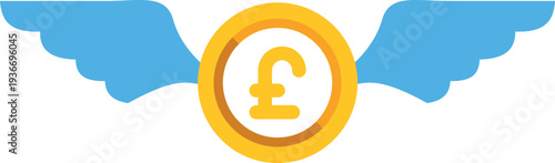 Flying pound sterling coin representing losing money and financial loss