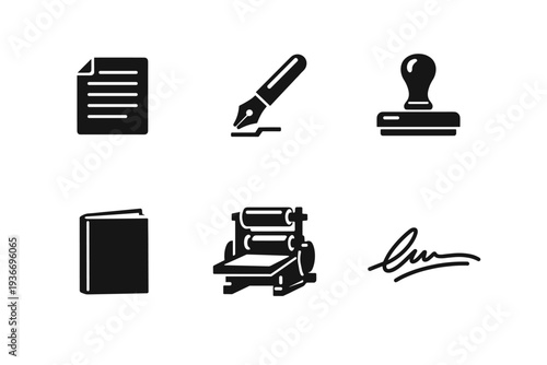 Collection of icons representing writing, printing, and official documentation