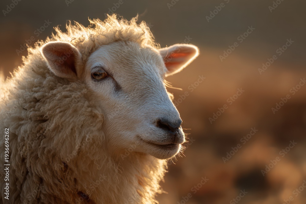 Obraz premium Sheep Closeup Golden Hour Sun Rustic Bokeh