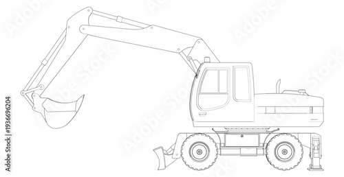 excavator symbol sketch 3d illustration