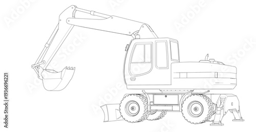excavator symbol sketch 3d illustration