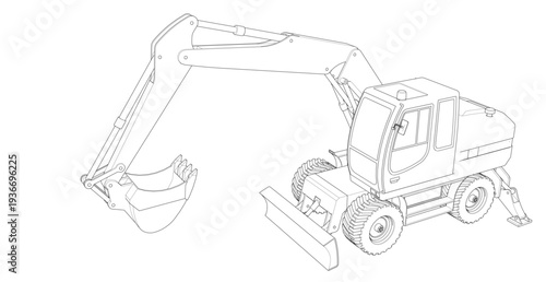 excavator symbol sketch 3d illustration