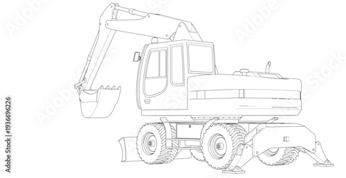 excavator symbol sketch 3d illustration
