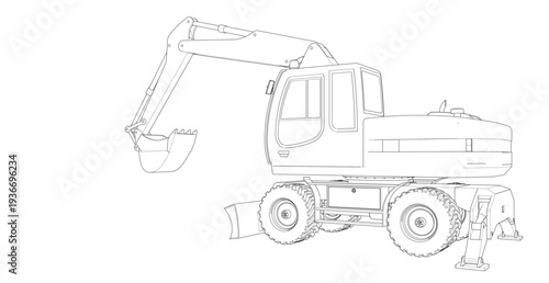 excavator symbol sketch 3d illustration