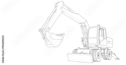 excavator symbol sketch 3d illustration