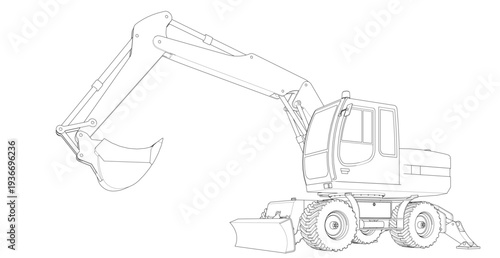 excavator symbol sketch 3d illustration