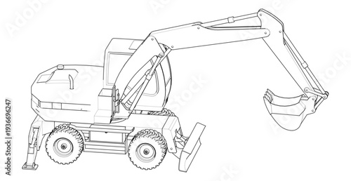 excavator symbol sketch 3d illustration