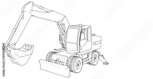 excavator symbol sketch 3d illustration