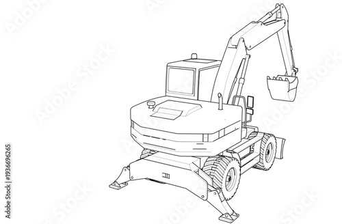 excavator symbol sketch 3d illustration