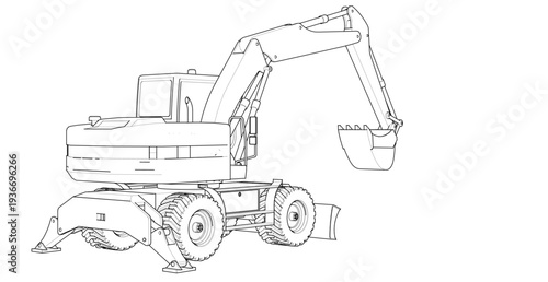 excavator symbol sketch 3d illustration