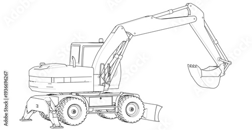 excavator symbol sketch 3d illustration