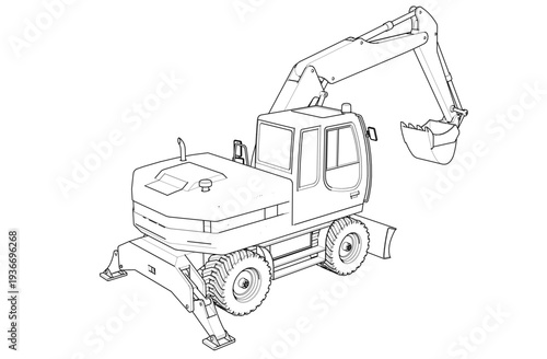 excavator symbol sketch 3d illustration